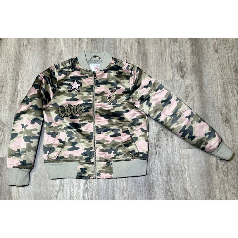 Girls children’s Place size 1012 zip up camo bomber jackete